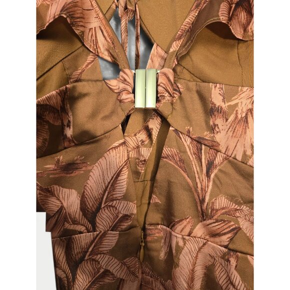 Significant Other Soller Pleated Cutout Botanical Print Ruffle V Neck Maxi Dress - Picture 7 of 13